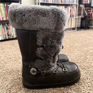 UGG Gray and Black Fur-Lined MOON Boots